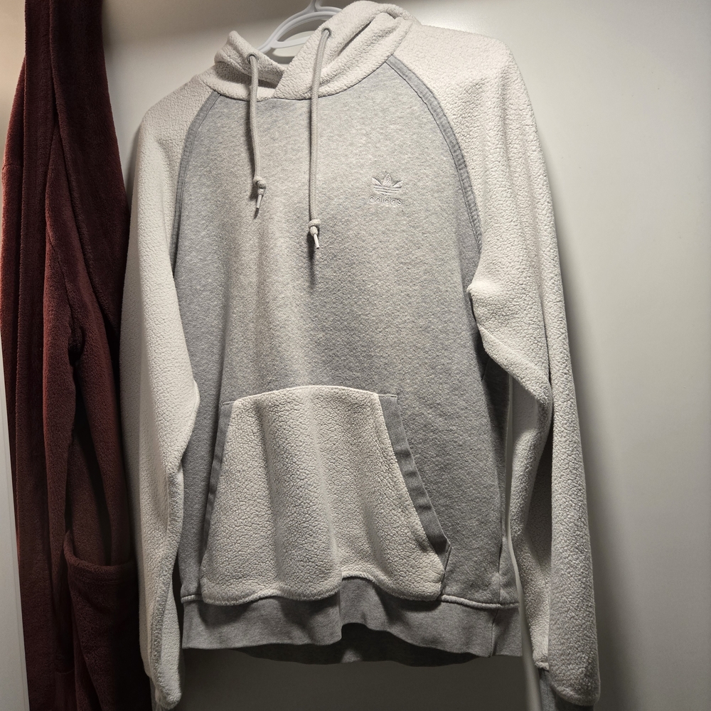 Adidas Men's Gray And White Pullover Hoodie Size M